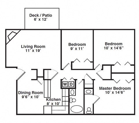 Floor plan for 3 beds, 1.5 baths, 1140 sqft
